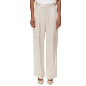 Aritzia Babaton Outgoing Satin Cargo Pant Cream High-Rise Wide-Leg Trouser Sz 12